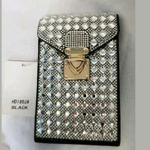 Women NWT J Crystal Crossbody Black Crystal Like Purse or Clutch with Strap